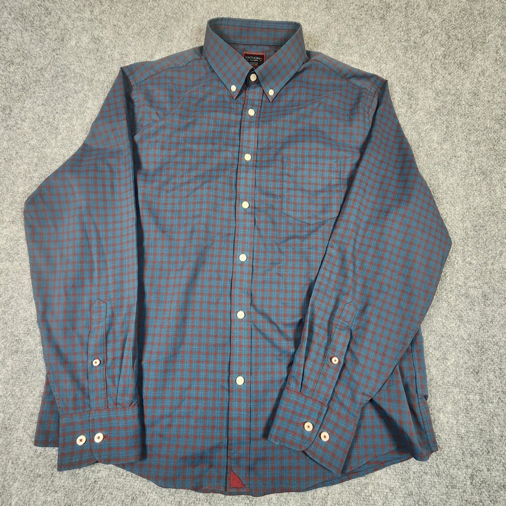 UNTUCKit Gargano Mens XL Blue Plaid Button Down Shirt Regular Fit 41177